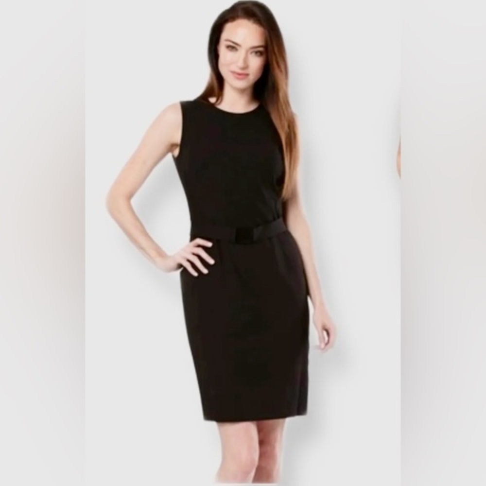 Calvin Klein Black belted Sheath Midi Dress Crew Neck Sleeveless